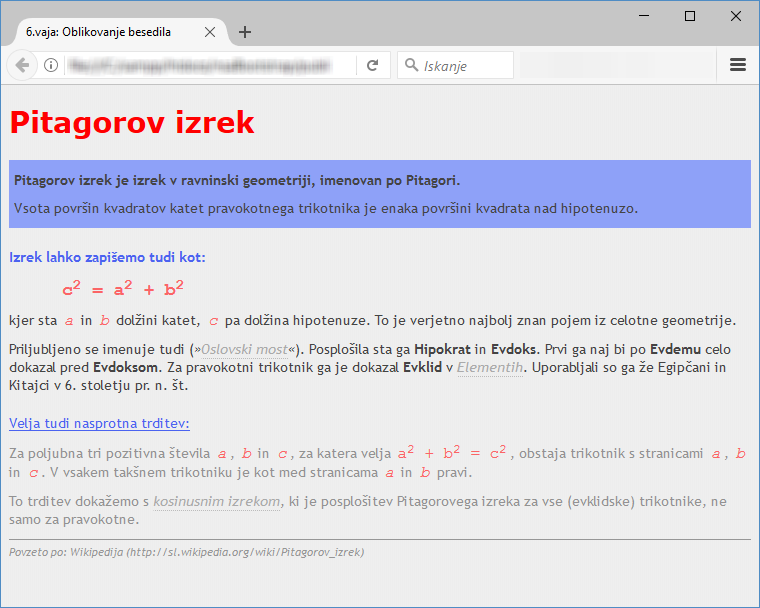 Slika vaje 06: Oblikovanje besedila