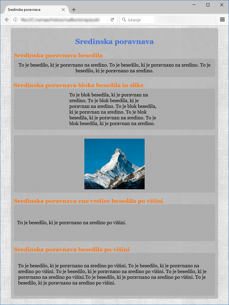 Slika 18.vaje: Sredinska poravnava elementov